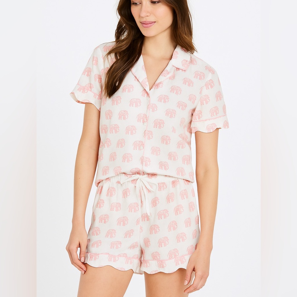 Mark & Graham Pink Elephant Block Print Button-Up Short Pajama set size M